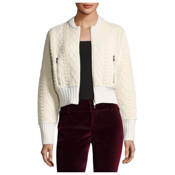 3.1 Phillip Lim Woven Mock Neck Cable Bomber Zip-up Sweater sz S - Picture 1 of 9